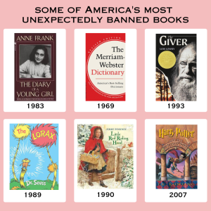 book covers of unexpected books banned.